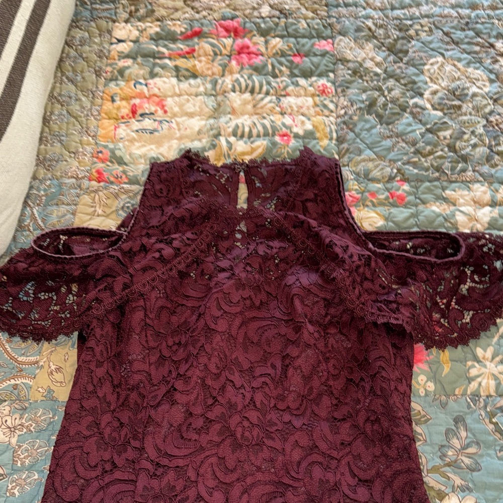 Chic Lace Mini Dress in Deep Burgundy - Picture 7 of 13